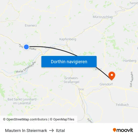 Mautern In Steiermark to Ilztal map