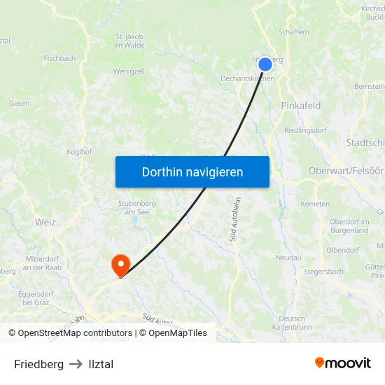 Friedberg to Ilztal map