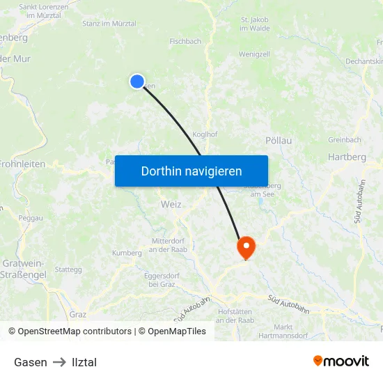 Gasen to Ilztal map