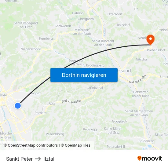 Sankt Peter to Ilztal map