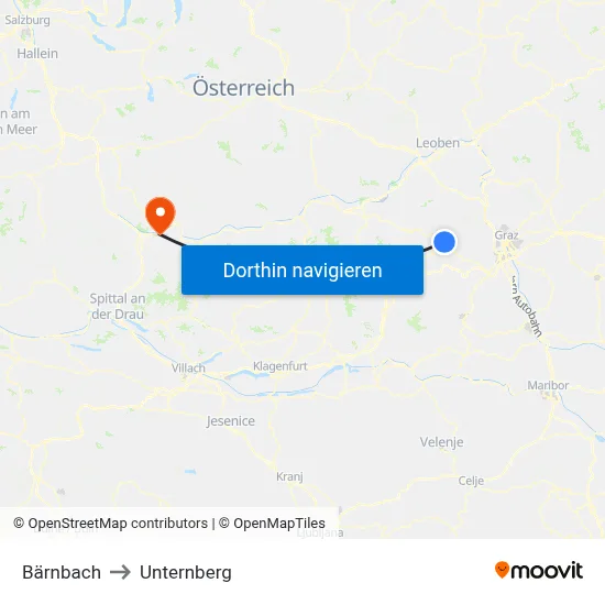 Bärnbach to Unternberg map