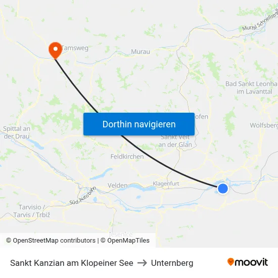 Sankt Kanzian am Klopeiner See to Unternberg map