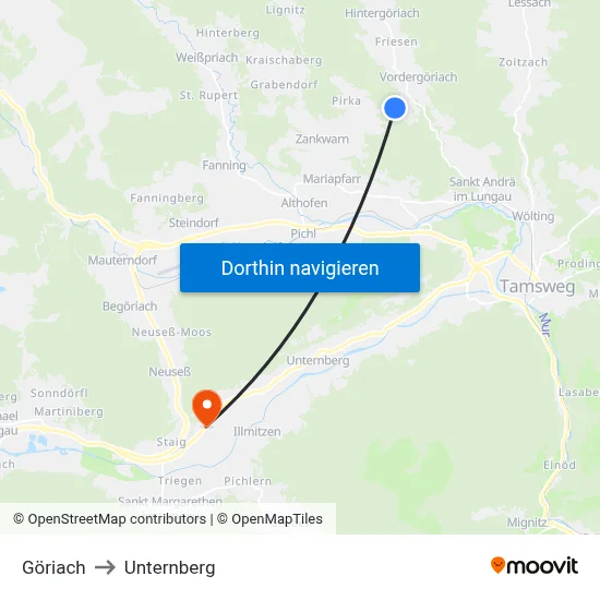 Göriach to Unternberg map