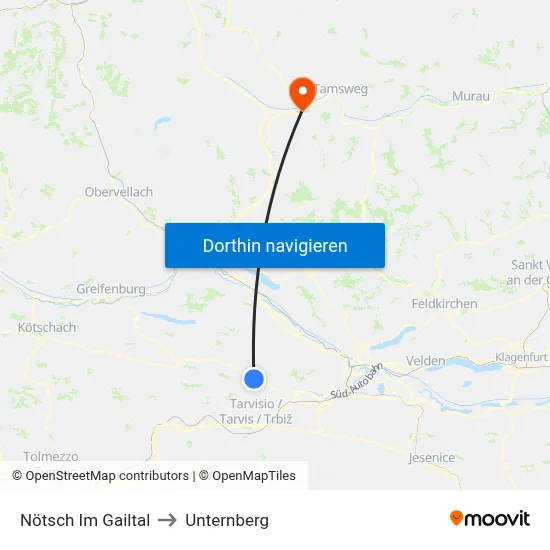 Nötsch Im Gailtal to Unternberg map