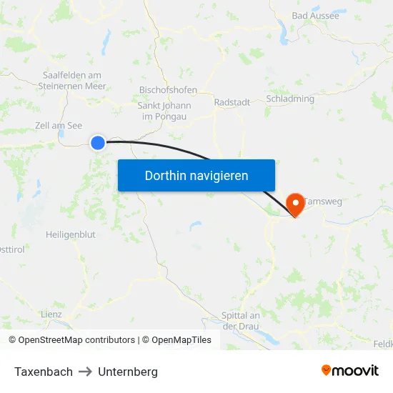 Taxenbach to Unternberg map