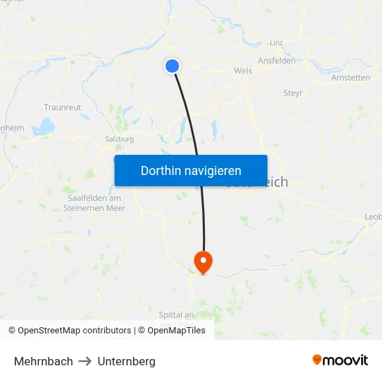 Mehrnbach to Unternberg map