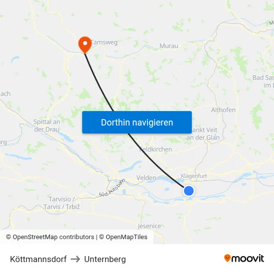 Köttmannsdorf to Unternberg map