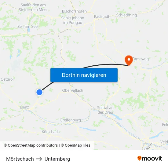 Mörtschach to Unternberg map