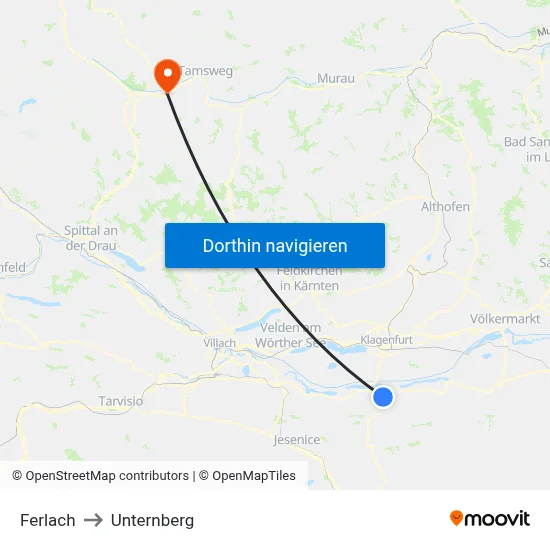 Ferlach to Unternberg map