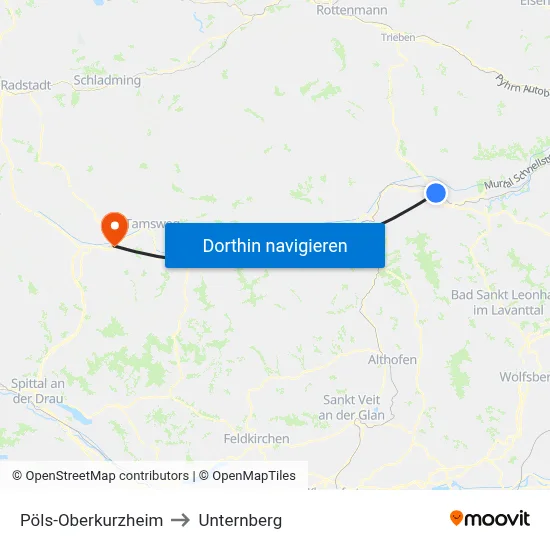 Pöls-Oberkurzheim to Unternberg map
