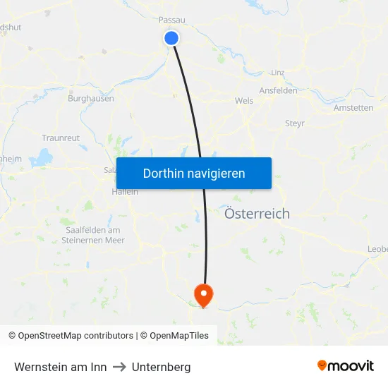 Wernstein am Inn to Unternberg map