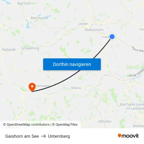 Gaishorn am See to Unternberg map