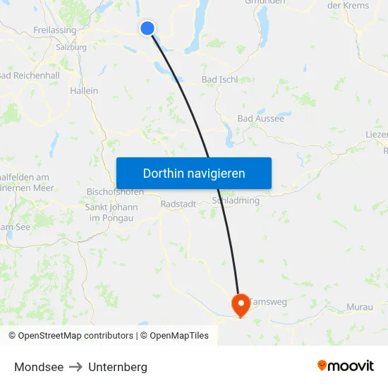 Mondsee to Unternberg map