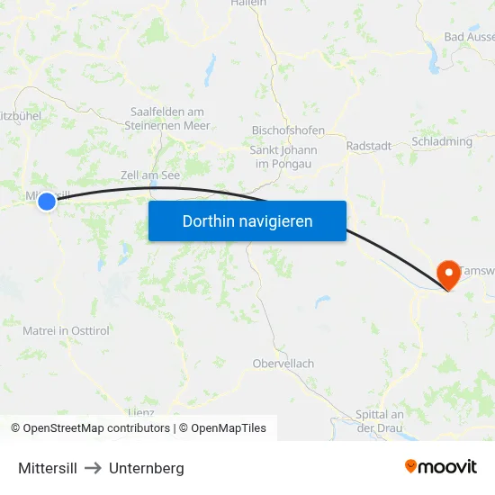 Mittersill to Unternberg map