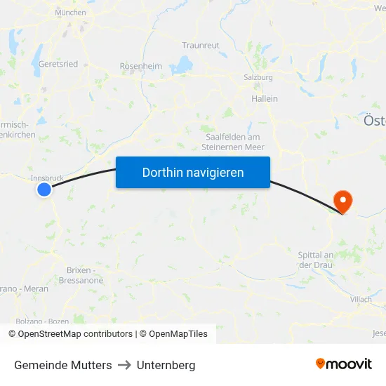 Gemeinde Mutters to Unternberg map