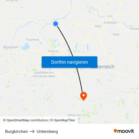 Burgkirchen to Unternberg map