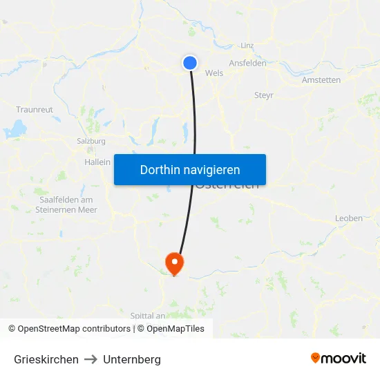 Grieskirchen to Unternberg map