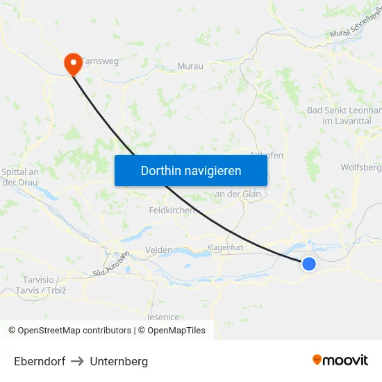Eberndorf to Unternberg map
