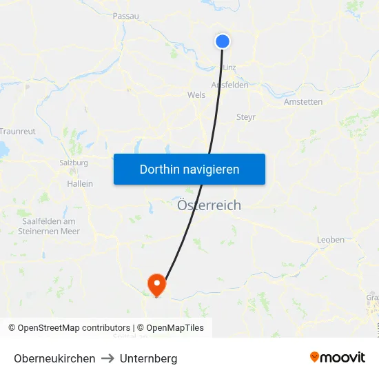 Oberneukirchen to Unternberg map