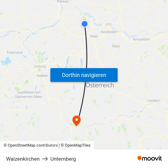 Waizenkirchen to Unternberg map