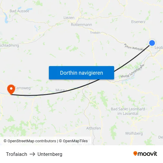 Trofaiach to Unternberg map