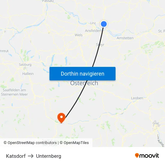 Katsdorf to Unternberg map