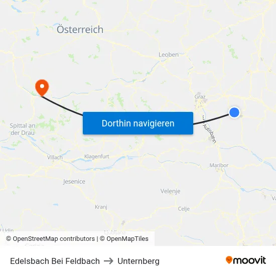 Edelsbach Bei Feldbach to Unternberg map