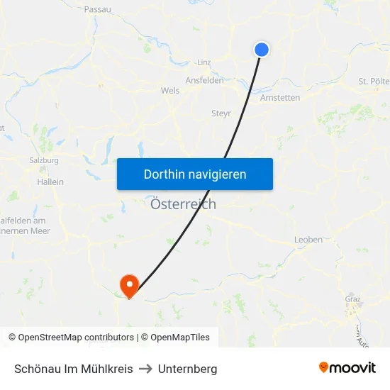 Schönau Im Mühlkreis to Unternberg map