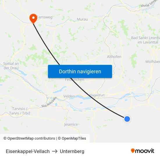 Eisenkappel-Vellach to Unternberg map