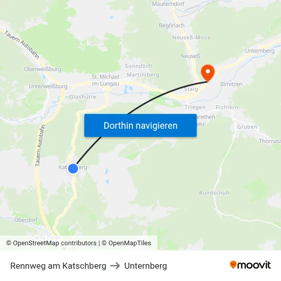 Rennweg am Katschberg to Unternberg map