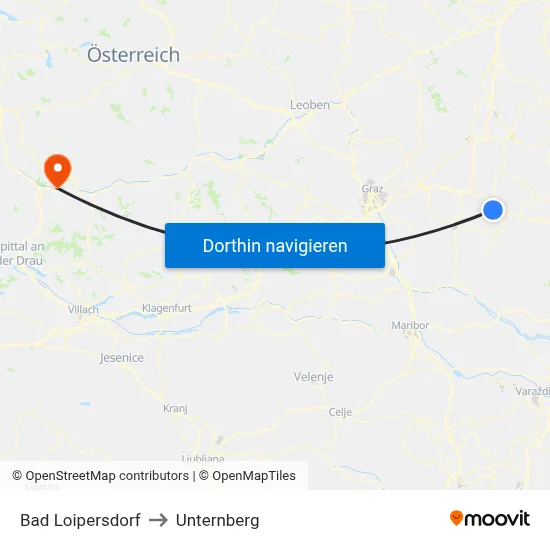 Bad Loipersdorf to Unternberg map