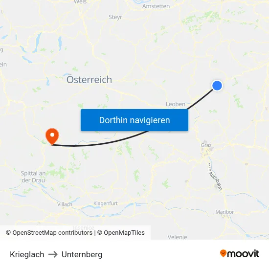 Krieglach to Unternberg map