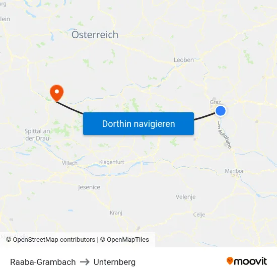 Raaba-Grambach to Unternberg map