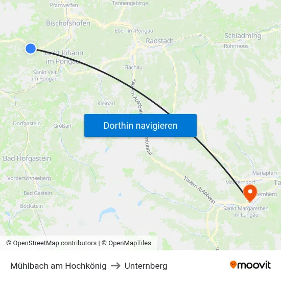 Mühlbach am Hochkönig to Unternberg map