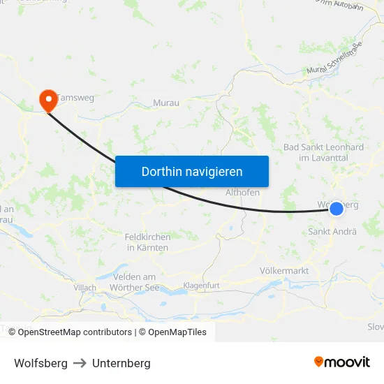 Wolfsberg to Unternberg map