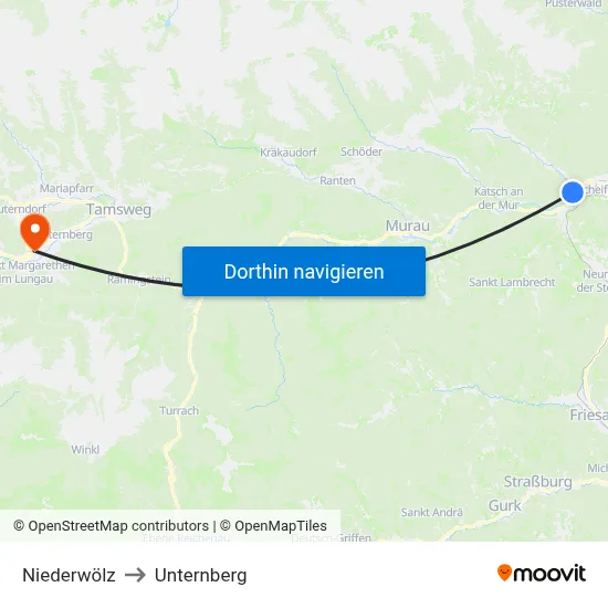 Niederwölz to Unternberg map