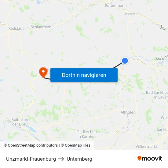 Unzmarkt-Frauenburg to Unternberg map
