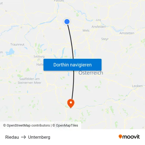 Riedau to Unternberg map