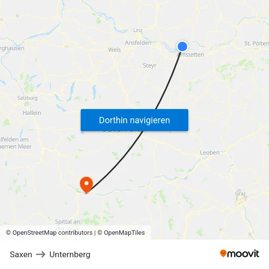 Saxen to Unternberg map