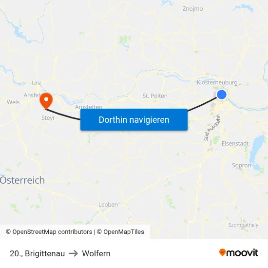 20., Brigittenau to Wolfern map