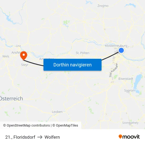 21., Floridsdorf to Wolfern map