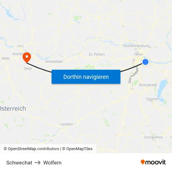 Schwechat to Wolfern map