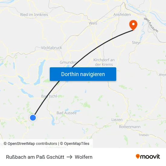 Rußbach am Paß Gschütt to Wolfern map