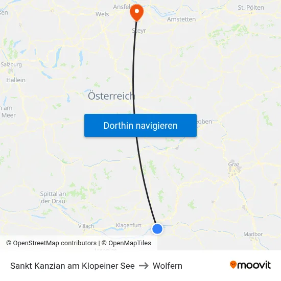 Sankt Kanzian am Klopeiner See to Wolfern map