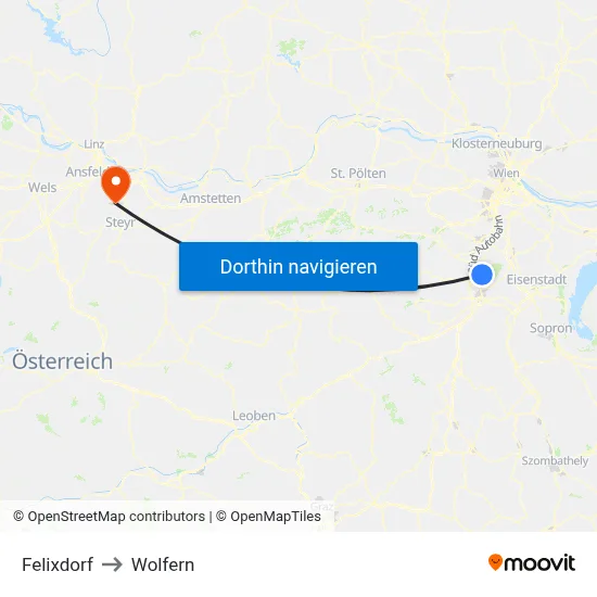 Felixdorf to Wolfern map