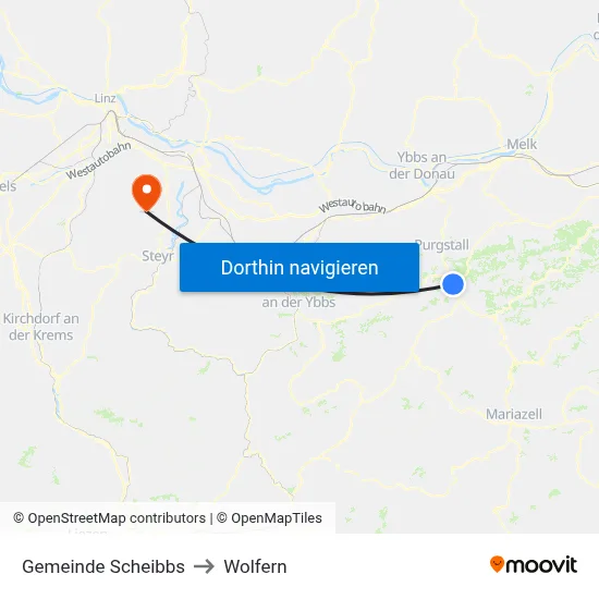 Gemeinde Scheibbs to Wolfern map