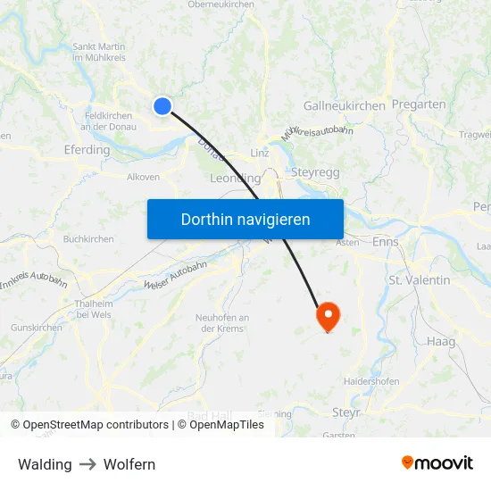 Walding to Wolfern map