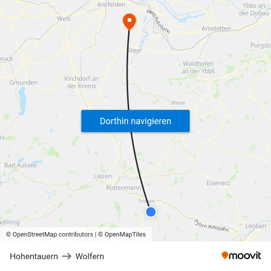 Hohentauern to Wolfern map