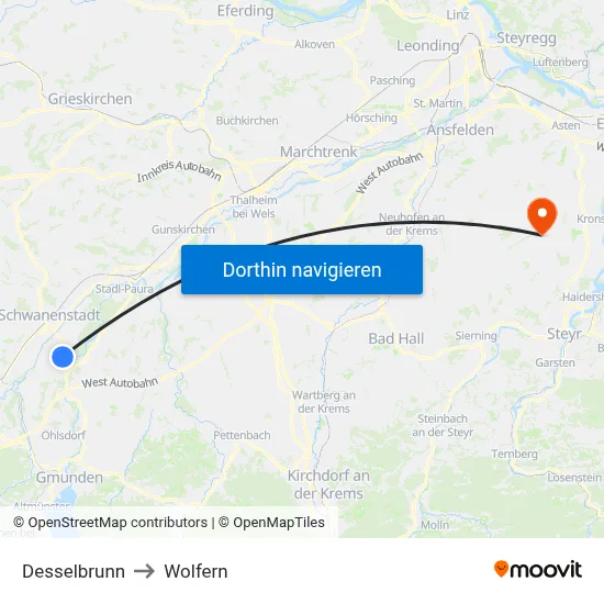 Desselbrunn to Wolfern map