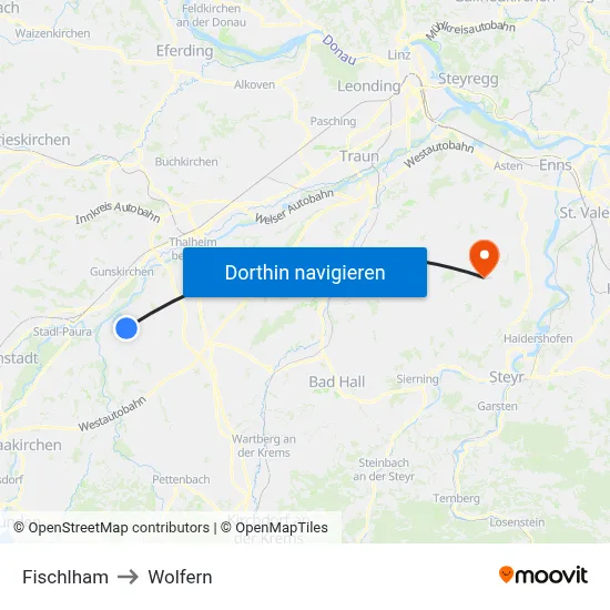 Fischlham to Wolfern map